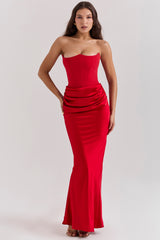 Persephone Scarlet Strapless Corset Maxi Dress