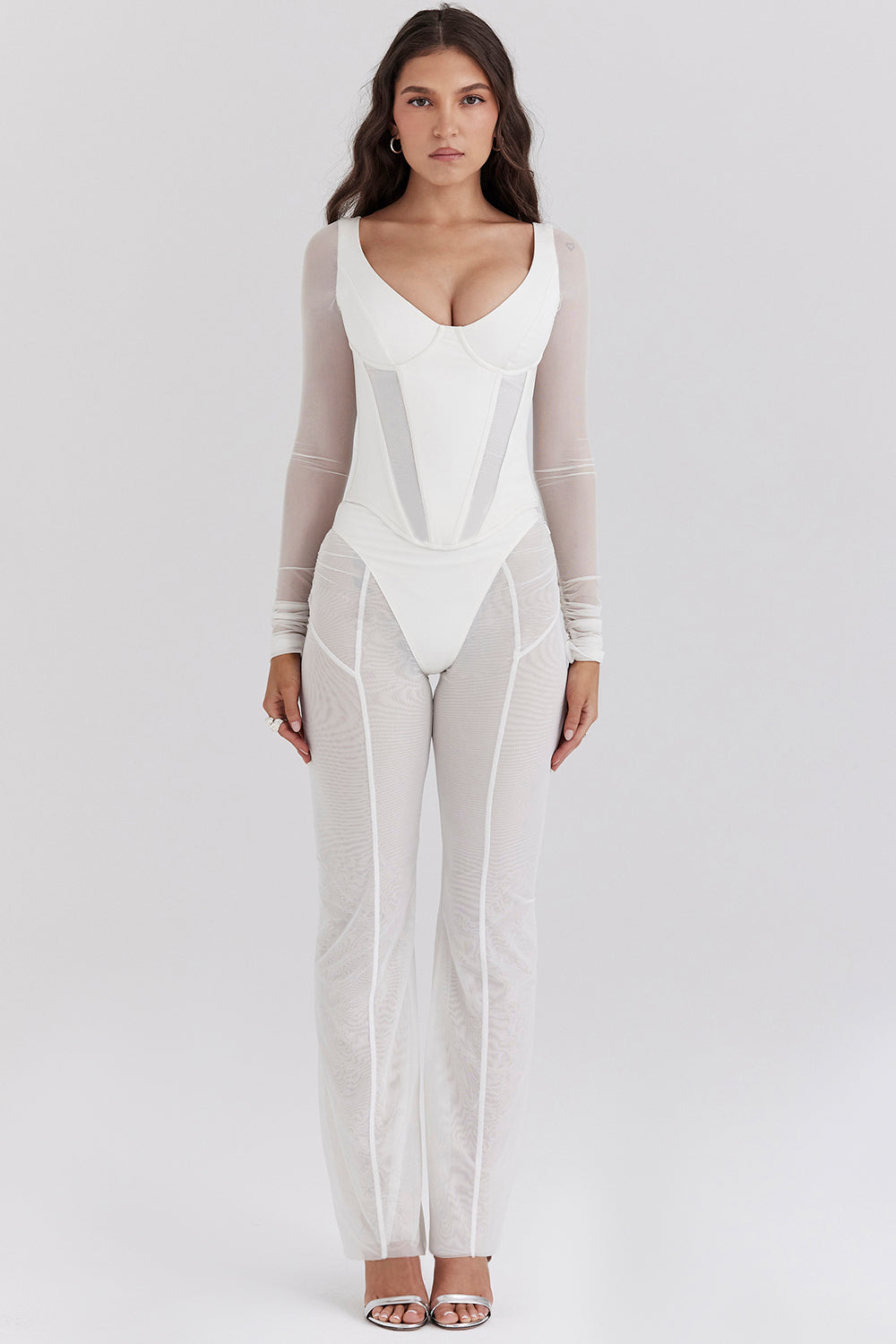 Avalon White Mesh High Waist Trousers