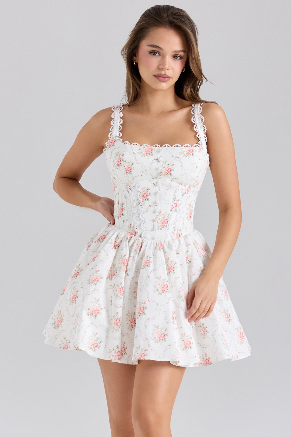 Sade Rose Print Stretch Cotton Mini Dress