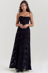 Seren Black Floral Lace Back Maxi Dress