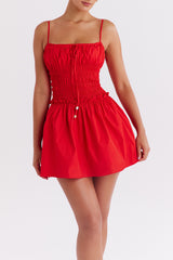 Mistress Rocks Red Shirred Gathered Mini Dress - SALE