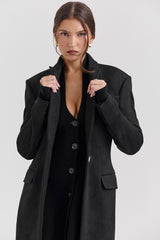 Remi Black Single Breasted Long Coat