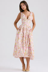Emmelina Pink Meadow Print Cotton Corset Sundress