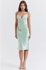 Fallon Light Jade Embroidered Slip Dress