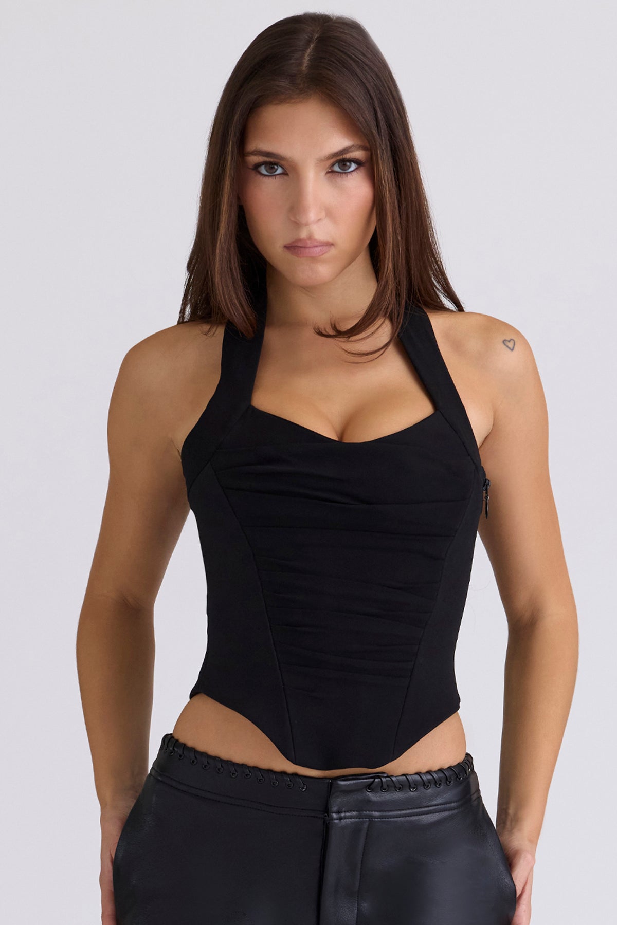 Sahar Black Sculpting Halter Neck Corset Top