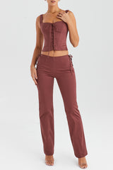 Mistress Rocks Coffee Lace Up Trousers - SALE