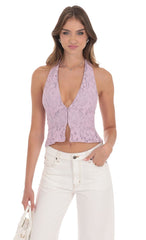 Lace V-Neck Halter Top in Lilac