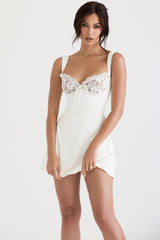 Adriana Ivory Satin and Lace Mini Dress