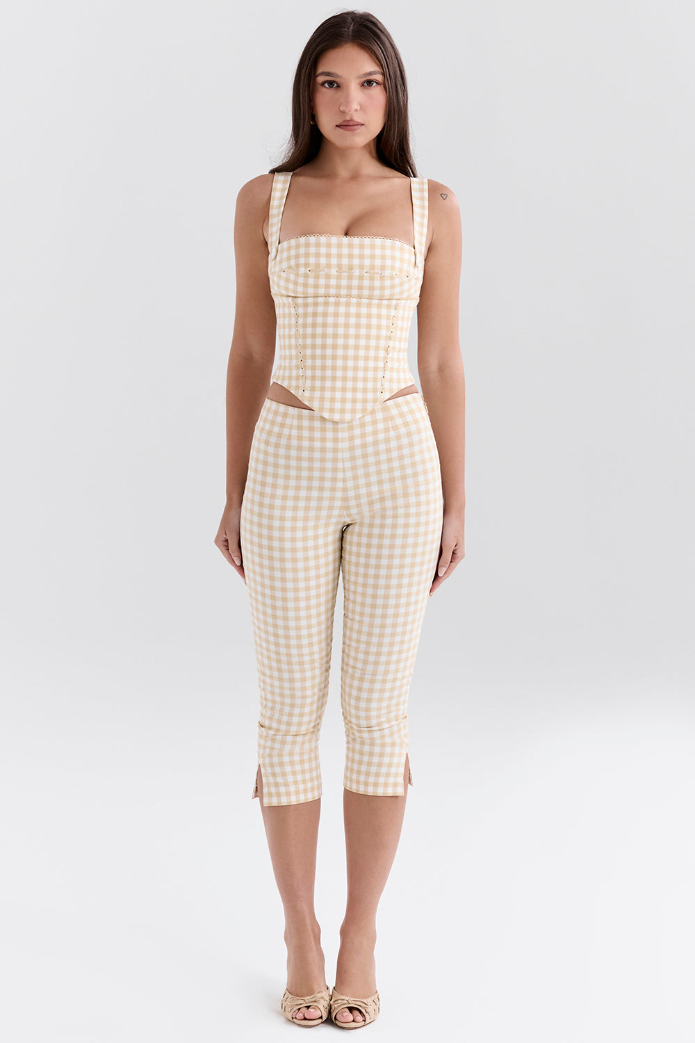 Carella Gingerbread Gingham Capri Trousers