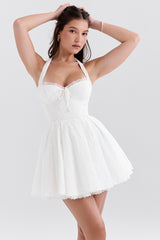 Harriet White Broderie Anglais Halter Mini Dress