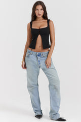 Noura Black Lace Trim Top