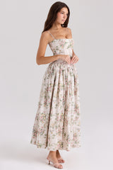 Ysabella Cream Floral Print Cotton Midi Sundress