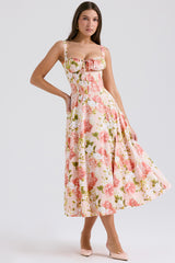 Carmen Pink Peony Print Cotton Bustier Sundress