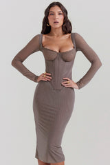 Safran Mocha Corset Midi Dress