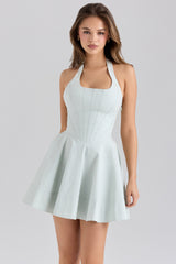 Sasha Pistachio Stretch Cotton Halter Neck Mini Dress