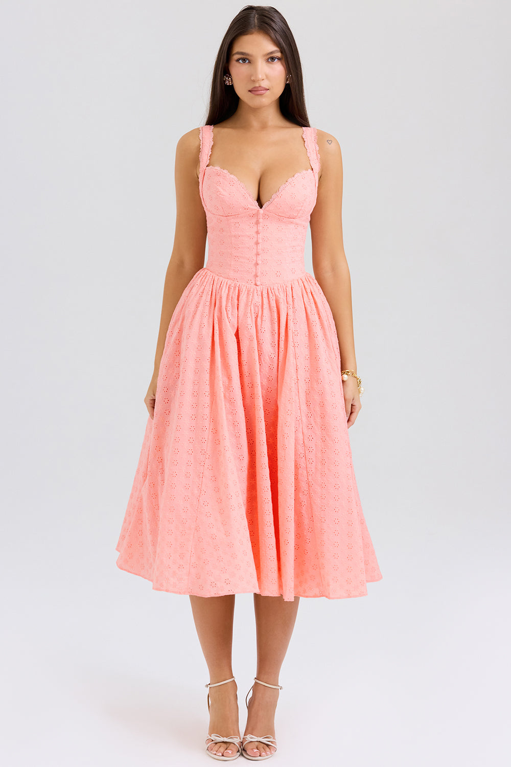 Adalyn Peach Broderie Anglais Midi Sundress