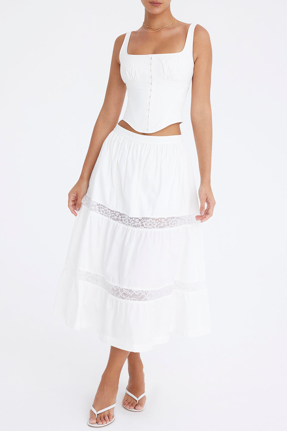 Mistress Rocks White Panelled Midi Skirt - SALE