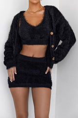 Mistress Rocks Black Fluffy Soft Knit Mini Skirt - SALE