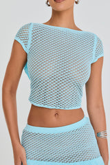 Mistress Rocks Seafoam Knit Open Back Ruffle Top - SALE