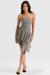 Valeria Smoke Gathered Asymmetric Dress