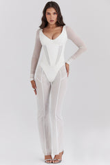 Araminta White Long Sleeve Mesh Corset
