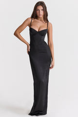 Stefania Black Corset Maxi Dress