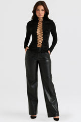 Lori Black Crystallised Lace Up Top