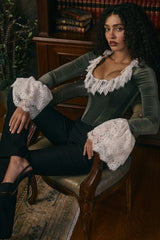 Jacinda Forest Green Velvet Lace Trimmed Corset Top - SALE