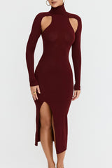 Mistress Rocks Dark Cherry Cutout Midi Dress - SALE