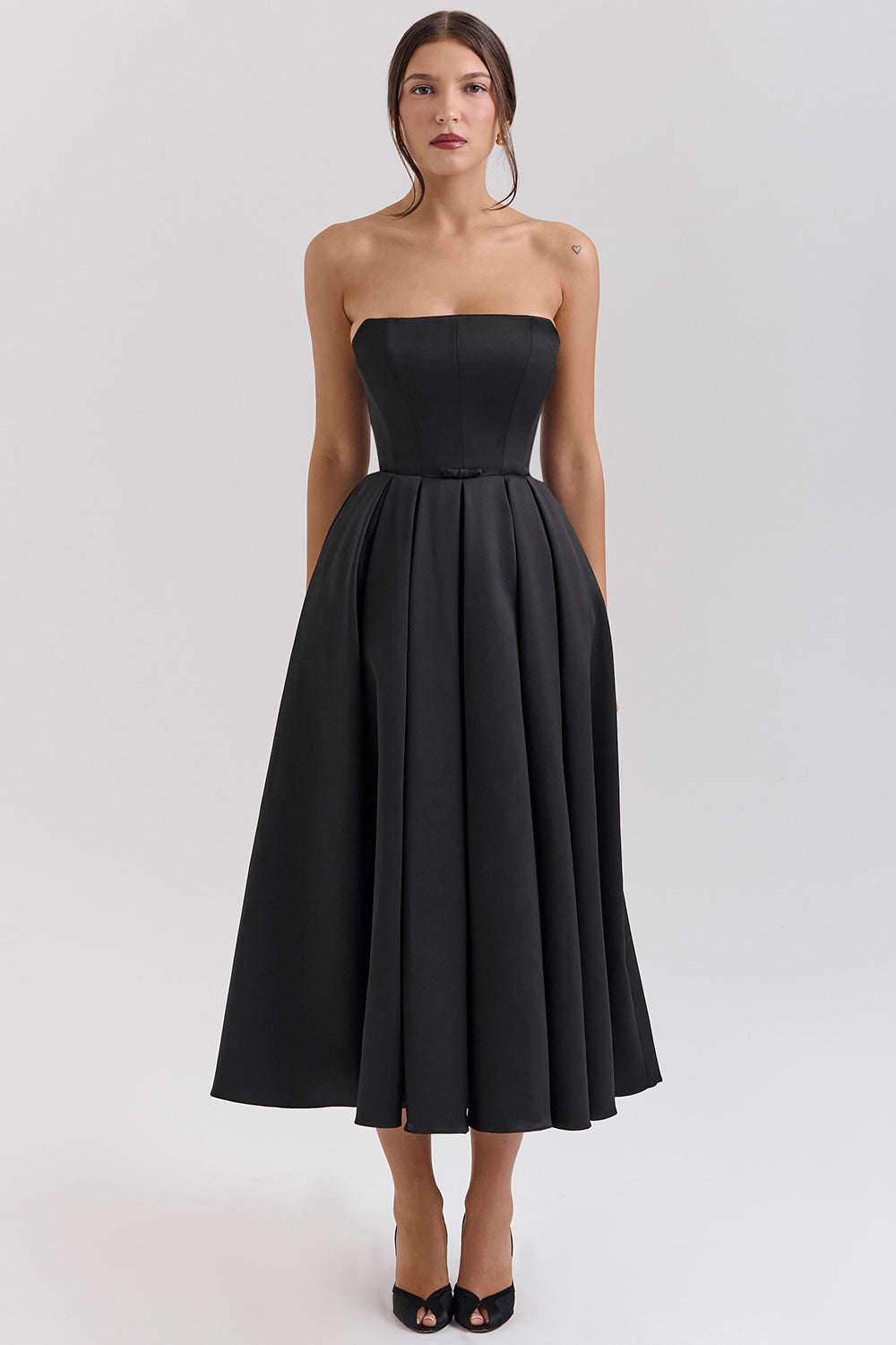 Contessa Black Strapless Satin Corset Midi Dress - SALE