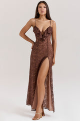 Lucianna Espresso Lace Maxi Dress