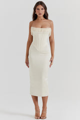 Nalita Vintage Cream Embellished Strapless Dress