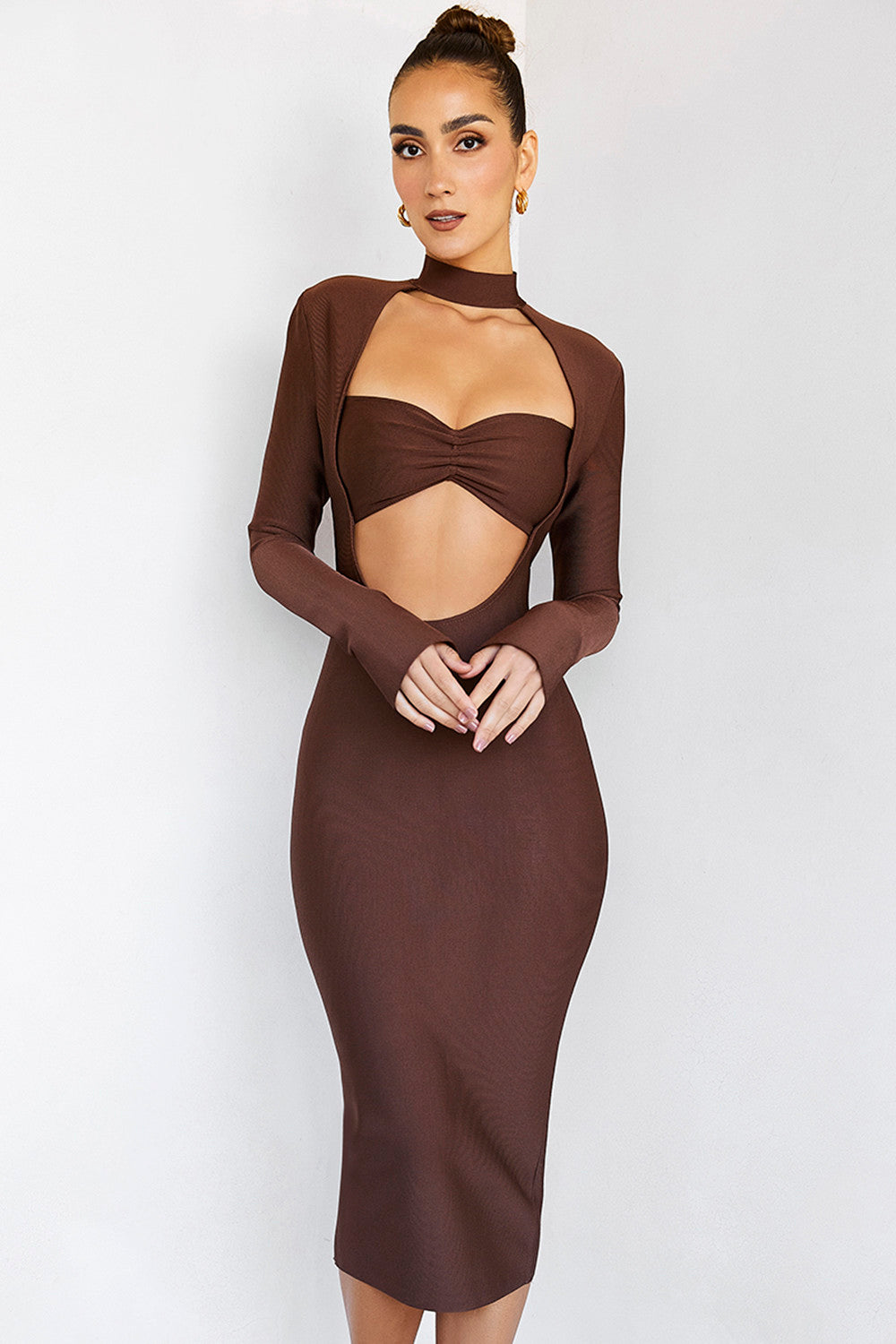 ImplicationsMistress Rocks  Chocolate Bandage Cutout Midi Dress