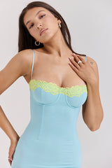 Aiza Ocean Blue Contrast Lace Maxi Dress