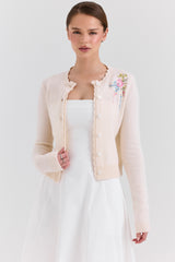 Anjou Cream Lambswool Floral Embroidered Cardigan