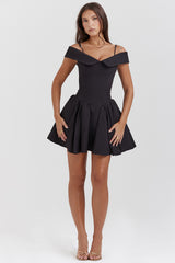 Elida Black Off Shoulder Mini Dress