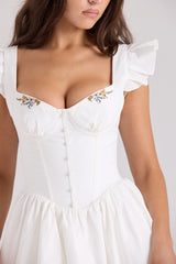 Sisi White Cotton Embroidered Mini Dress