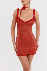 Mistress Rocks Red Rose Lace Mini Dress - SALE