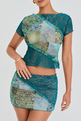 Mistress Rocks Ocean Teal Panelled Mini Skirt - SALE