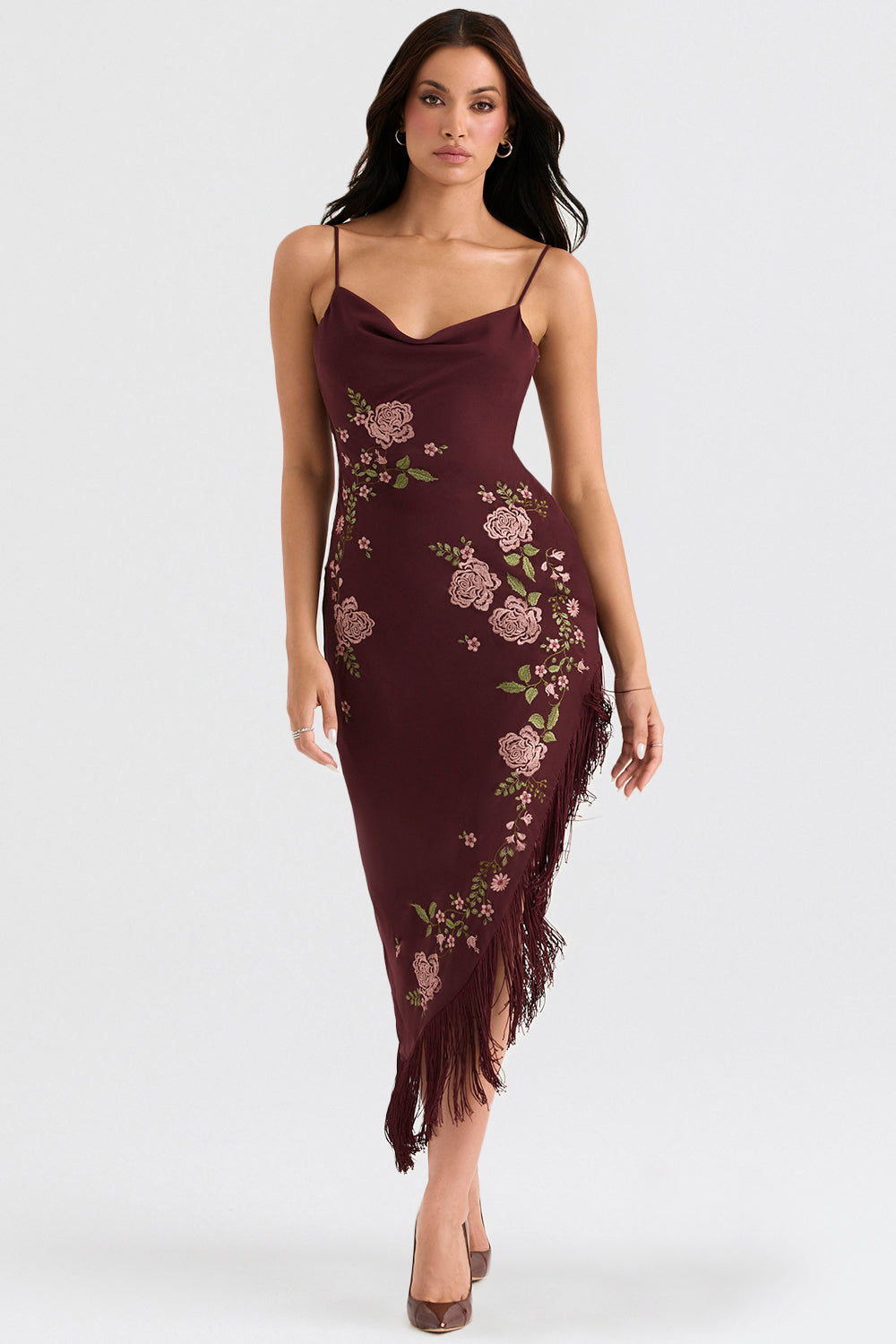 Eloisa Wine Embroidered Midi Dress