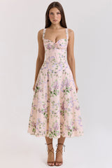 Rosalee Pink Floral Corset Midi Dress