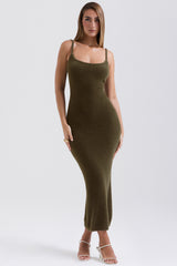 Fayette Khaki Soft Fluffy Knit Maxi Dress - SALE