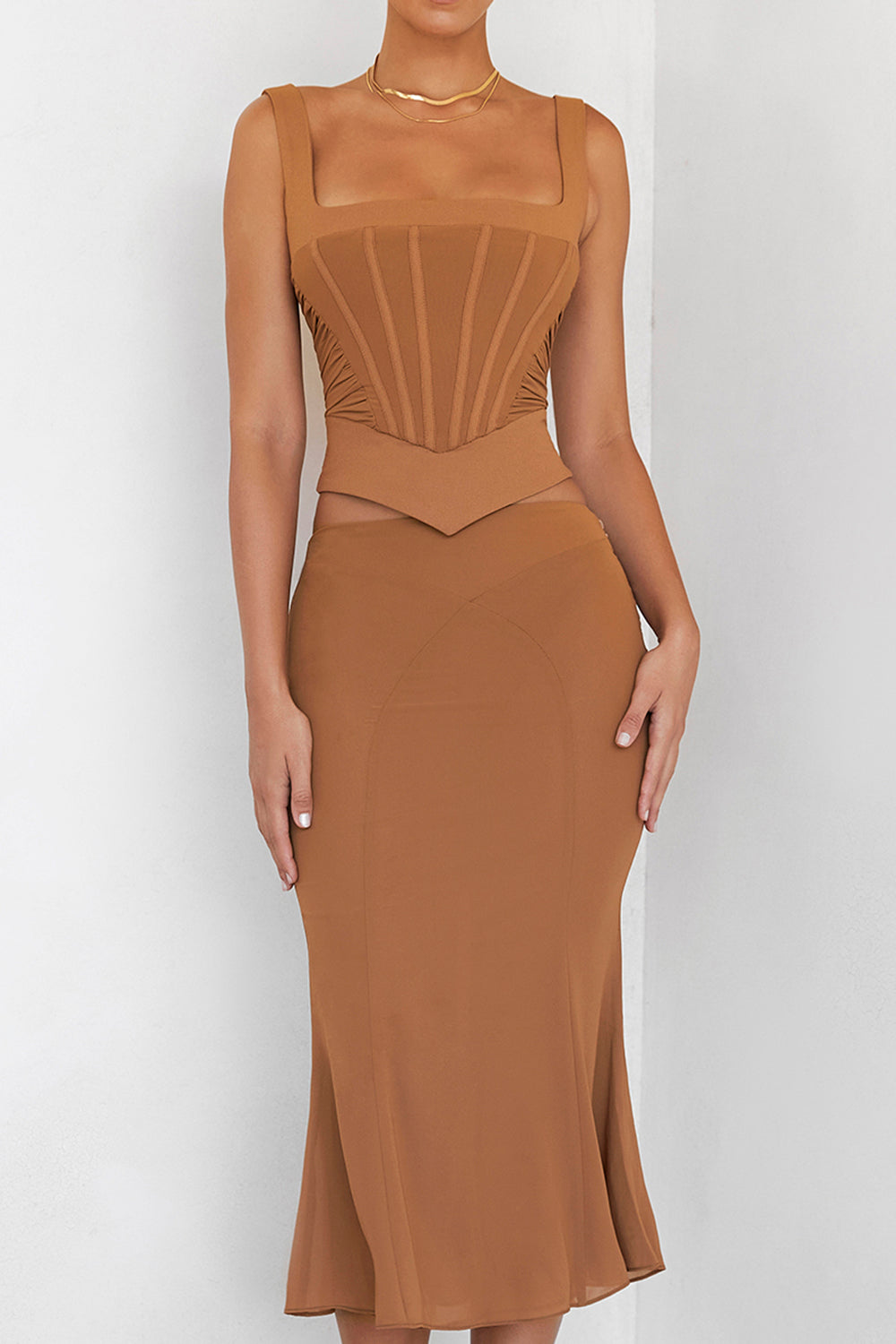 Mistress Rocks Caramel Midi Skirt With Brief - SALE