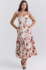 Elia Italian Rose Print Cotton Midi Sundress