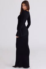 Mila Black Flute Sleeve Maxi Dress