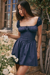 Nala French Navy Gathered Mini Dress