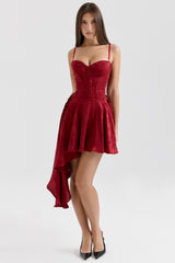 Lola Wine Jacquard Satin Draped Mini Dress
