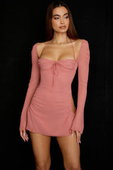 Baby Pink Chiffon Cutout Halter Mini Dress