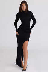 Anais Black Thigh Split Gathered Maxi Dress