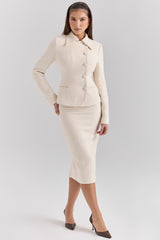Lena Cream Boucle Pencil Midi Skirt